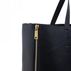 Pre Owned Celine Black Leather Vertical Zipper Gusset Cabas Tote