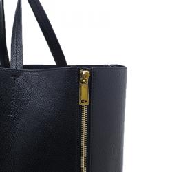Pre Owned Celine Black Leather Vertical Zipper Gusset Cabas Tote