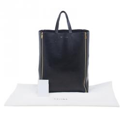 Pre Owned Celine Black Leather Vertical Zipper Gusset Cabas Tote