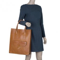 Pre Owned Celine Light Brown Leather Front Flap Tote