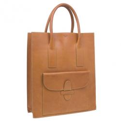 Pre Owned Celine Light Brown Leather Front Flap Tote