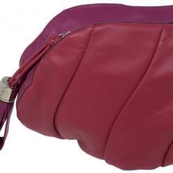 Pre Owned Celine Two Tone Red Pleated Clutch