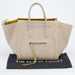 Pre Owned Celine Off White Leather Medium Phantom Luggage Tote