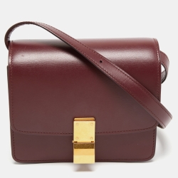 Pre Owned Celine Burgundy Leather Small Classic Box Shoulder Bag