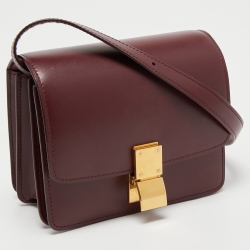 Pre Owned Celine Burgundy Leather Small Classic Box Shoulder Bag