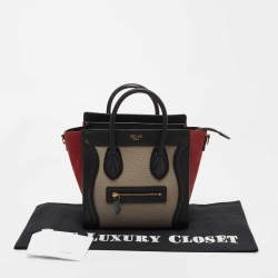 Pre Owned Celine Tri Color Leather and Nubuck Nano Luggage Tote