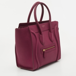 Pre Owned Celine Magenta Leather Micro Luggage Tote