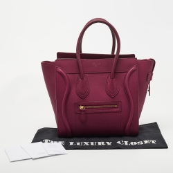 Pre Owned Celine Magenta Leather Micro Luggage Tote