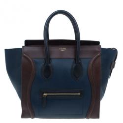 Pre Owned Celine Bi-Color Calfskin Leather Mini Luggage Tote Bag