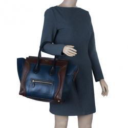 Pre Owned Celine Bi-Color Calfskin Leather Mini Luggage Tote Bag