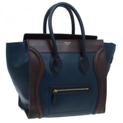 Pre Owned Celine Bi-Color Calfskin Leather Mini Luggage Tote Bag