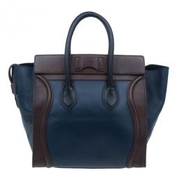 Pre Owned Celine Bi-Color Calfskin Leather Mini Luggage Tote Bag