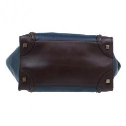 Pre Owned Celine Bi-Color Calfskin Leather Mini Luggage Tote Bag