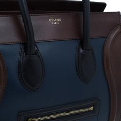 Pre Owned Celine Bi-Color Calfskin Leather Mini Luggage Tote Bag