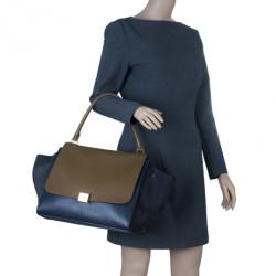 Pre Owned Celine Blue Calfskin Large Trapeze Bag