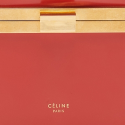 Pre Owned Celine Orange Patent Leather Box Clasp Bucket Bag