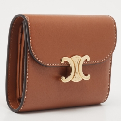 Pre Owned Celine Brown Leather Small Triomphe Compact Wallet