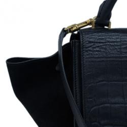Pre Owned Celine Black Croc Embossed Medium Trapeze Tote