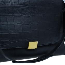 Pre Owned Celine Black Croc Embossed Medium Trapeze Tote