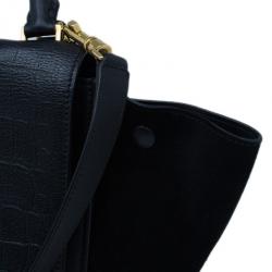 Pre Owned Celine Black Croc Embossed Medium Trapeze Tote