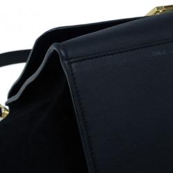 Pre Owned Celine Black Croc Embossed Medium Trapeze Tote