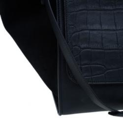 Pre Owned Celine Black Croc Embossed Medium Trapeze Tote
