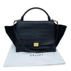 Pre Owned Celine Black Croc Embossed Medium Trapeze Tote