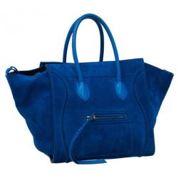 Pre Owned Celine Antique Blue Suede Medium Phantom Tote