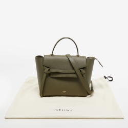 Pre Owned Celine Olive Green Leather Mini Belt Top Handle Bag