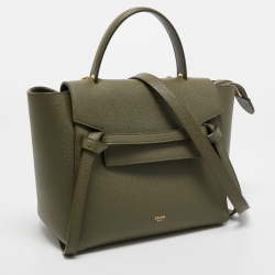 Pre Owned Celine Olive Green Leather Mini Belt Top Handle Bag