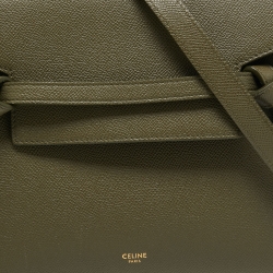 Pre Owned Celine Olive Green Leather Mini Belt Top Handle Bag