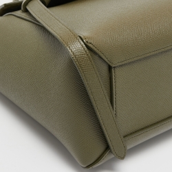 Pre Owned Celine Olive Green Leather Mini Belt Top Handle Bag