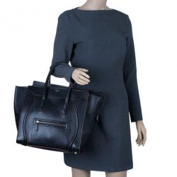 Pre Owned Celine Black and Red Trim Leather Mini Luggage Tote