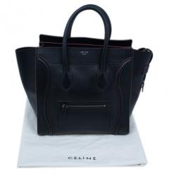 Pre Owned Celine Black and Red Trim Leather Mini Luggage Tote