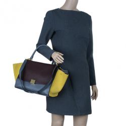 Pre Owned Celine Tricolor Calfskin And Suede Medium Trapeze Bag