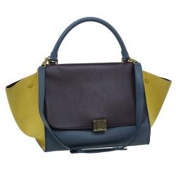 Pre Owned Celine Tricolor Calfskin And Suede Medium Trapeze Bag