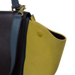 Pre Owned Celine Tricolor Calfskin And Suede Medium Trapeze Bag