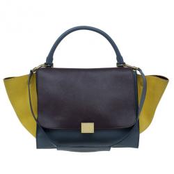 Pre Owned Celine Tricolor Smooth Calfskin and Suede Medium Trapeze Tote