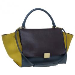 Pre Owned Celine Tricolor Smooth Calfskin and Suede Medium Trapeze Tote