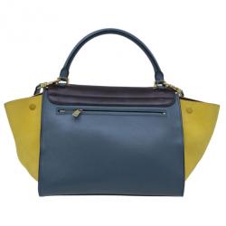 Pre Owned Celine Tricolor Smooth Calfskin and Suede Medium Trapeze Tote