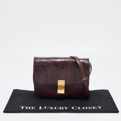 Pre Owned Celine Burgundy Leather and Ostrich Leg Medium Classic Box Shoulder Bag