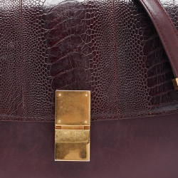 Pre Owned Celine Burgundy Leather and Ostrich Leg Medium Classic Box Shoulder Bag