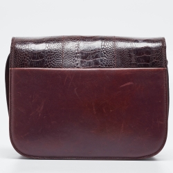 Pre Owned Celine Burgundy Leather and Ostrich Leg Medium Classic Box Shoulder Bag