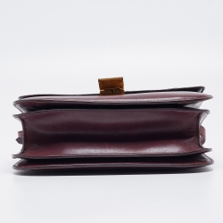 Pre Owned Celine Burgundy Leather and Ostrich Leg Medium Classic Box Shoulder Bag