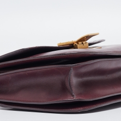 Pre Owned Celine Burgundy Leather and Ostrich Leg Medium Classic Box Shoulder Bag