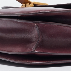 Pre Owned Celine Burgundy Leather and Ostrich Leg Medium Classic Box Shoulder Bag