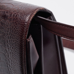 Pre Owned Celine Burgundy Leather and Ostrich Leg Medium Classic Box Shoulder Bag