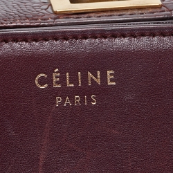 Pre Owned Celine Burgundy Leather and Ostrich Leg Medium Classic Box Shoulder Bag