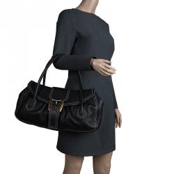 Pre Owned Celine Black Leather Buckle Satchel