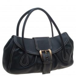 Pre Owned Celine Black Leather Buckle Satchel